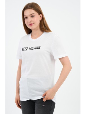 Baskılı Bisiklet Yaka Pamuklu T-Shirt