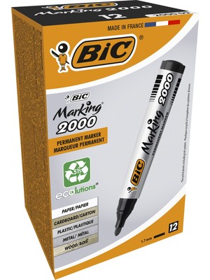 Bic Marker Siyah 2000 Yuvarlak Uçlu Permanent Markör 12'li Kutu