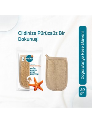 Balmy Doğal Kabak Lifi ve Pamukla Üretilmiş Çift Yüzlü Banyo Kese Eldiveni - Yerli Üretim, 1 Adet