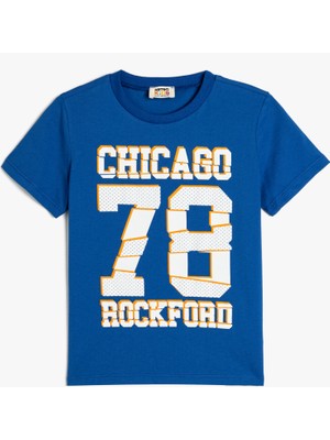 Koton Kolej Baskılı Tişört Kısa Kollu Bisiklet Yaka Pamuklu