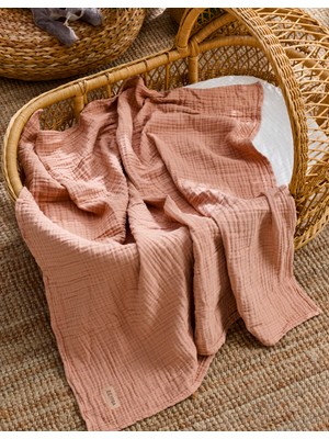 Zeypba Kenar Dikişli Somon Müslin 4katlı Müslin Bebek & Çocuk Müslin Örtü %100 Pamuk 100X100CM