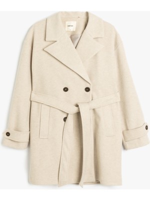 Koton Uzun Kollu Kemerli Cepli Kruvaze Ince Kaşe Kaban