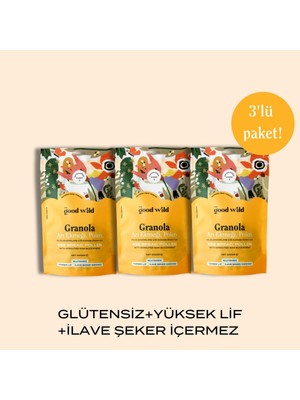 The Good Wild Arı Ekmeği & Polenli Granola | Glutensiz Yulaf Ezmesi | İlave Şekersiz | Yüksek Lif | 3 x 300 Gr