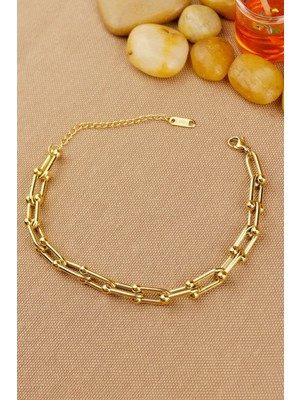 %100 Çelik  316L Trend Bileklik Modern Gold Çelik Bileklik Kararmaz Solmaz 19+5 cm