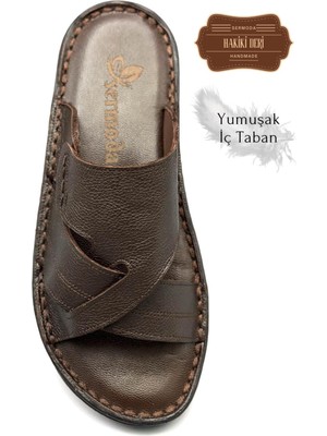 Sermoda   Erkek Terlik Hafif Terlik Deri G Şır Kahve