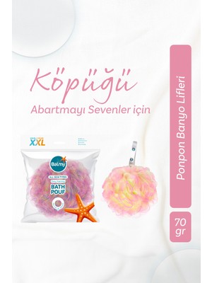 Balmy Xxlarge Pembe-Sarı Ponpon Banyo Lifi 70 gr Dayanıklı Yapı ve Geniş Temizlik Yüzeyi