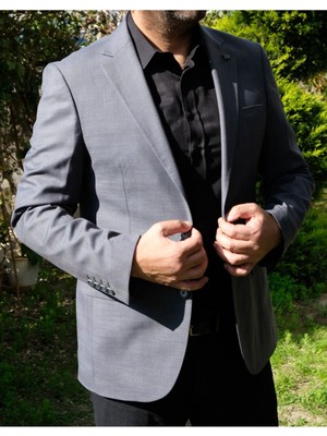 Erkek Spor Ekose Ince Desenli Gri Renk Ceket 1400