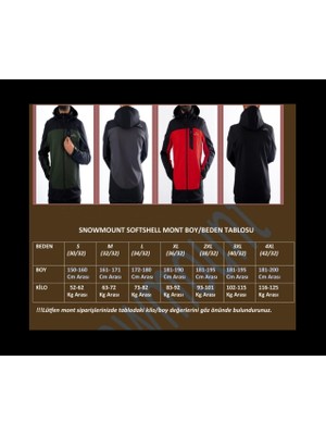 Snowmount Erkek Siyah Kırmızı Softshell Outdoor Su İtici Rüzgar Geçirmez Mont