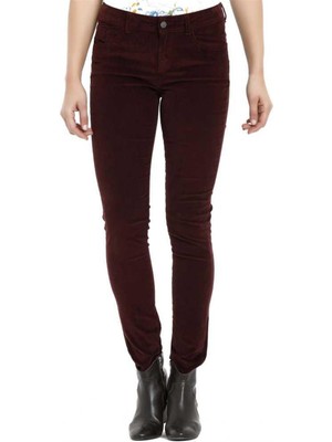 Lee Cooper Jamy Yüksek Bel Dar Kesim Çok Dar Paça Bordo Kadın Pantolon