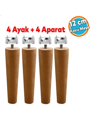 Nzb Ahşap Ayak Bağlantı Aparatlı Mobilya Koltuk Kanepe Sehpa Masa Ayağı Ayakları 4'lü Set M8 Civatalı Ahşap 12 cm
