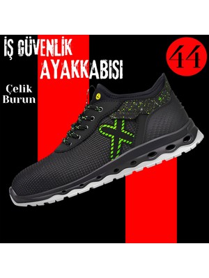 Badem10 İş Ayakkabısı 44 Numara Çelik Demir Burunlu İnşaatçı Tekstil Güvenlik Bağcıklı Ayakkabı