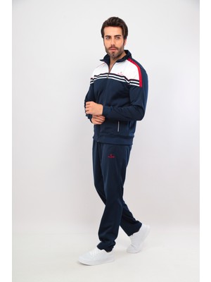 Erkek Lacivert Beyaz Şeritli Rashell Eşofman Takım