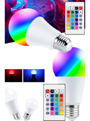 Uzaktan Kumandalı LED Ampul Renkli Ampül Rgb LED Renk Değiştiren  LED Ampul  Dimmerli 9W Rgb