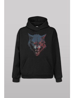 Unisex Sweatshirt Bordo Mavi Kurt Wolf Red Blue Siyah Sweat Kapüşonlu Hoodie