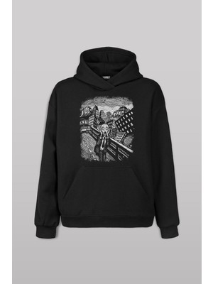 Unisex Sweatshirt Scream Edward Munch Tablo Korku Ressam Siyah Baskılı Sweat Hoodie