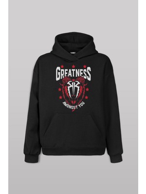 Siyah Sweatshirt Hoodie Greatness Roman Reigns Gym Spor Fitness Sweat Kapüşonlu