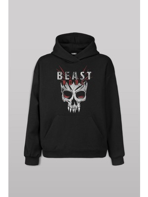 Beast Mode Gym Spor Workout Baskılı Erkek Kapüşonlu Hoodie Siyah Sweat