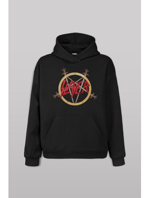 Siyah Sweatshirt Slayer Metal Music Guitar Gitar Baskılı Sweat Kapüşonlu Hoodie