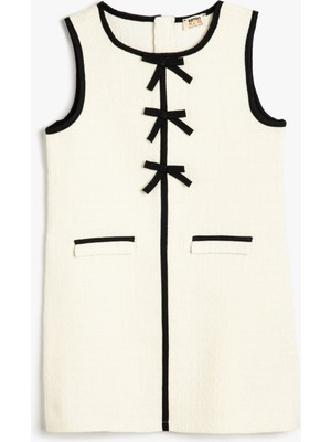 Koton Bisiklet Yaka Cep Detaylı Fiyonklu Jile Elbise