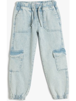 Koton Pamuklu Beli Bağcıklı Cepli Jogger Denim Pantolon