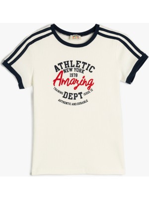 Koton Slogan Baskılı Bisiklet Yaka Kısa Kollu Pamuklu Crop Tişört