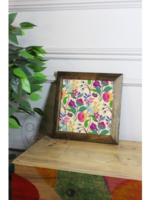 Artavessa Masif Ahşap Çerçeveli Taş Tablo Pano 16  x  16  cm  - Bahar ve Çiçek 4