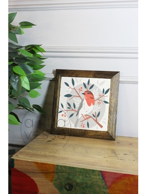 Artavessa Masif Ahşap Çerçeveli Taş Tablo Pano 16  x  16  cm  - Bahar ve Kuşlar 5