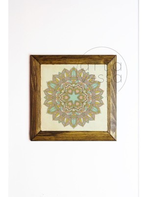 Artavessa Masif Ahşap Çerçeveli Taş Tablo Pano 16  x  16  cm  - Mandala 2