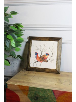 Artavessa Masif Ahşap Çerçeveli Taş Tablo Pano 16  x  16  cm  - Bahar ve Kuşlar 6