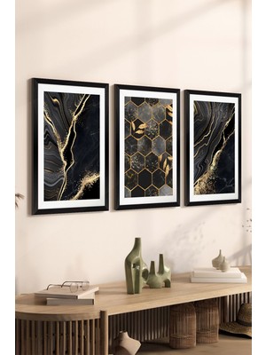 Artavessa 3 Parça Siyah Çerçeve Görünümlü Mdf Poster Tablo Seti - Set 38