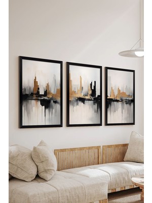 Artavessa 3 Parça Siyah Çerçeve Görünümlü Mdf Poster Tablo Seti - Set 19