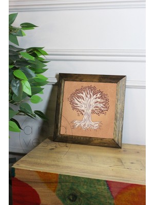 Artavessa Masif Ahşap Çerçeveli Taş Tablo Pano 16  x  16  cm  - Ağaç Model 3