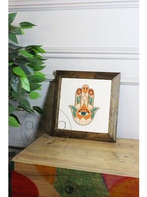 Artavessa Masif Ahşap Çerçeveli Taş Tablo Pano 16  x  16  cm  - Fatma Ana Eli 1