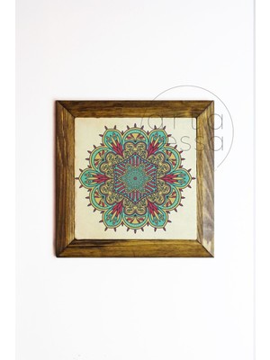 Artavessa Masif Ahşap Çerçeveli Taş Tablo Pano 26  x  26  cm  - Mandala 6