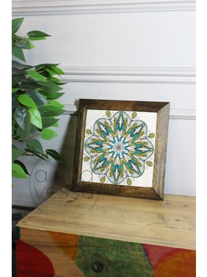Artavessa Masif Ahşap Çerçeveli Taş Tablo Pano 26  x  26  cm  - Mandala 5