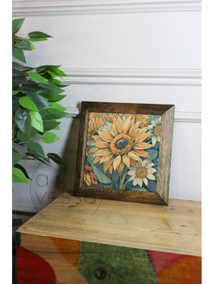 Artavessa Masif Ahşap Çerçeveli Taş Tablo Pano 26  x  26  cm  - Bahar ve Çiçek 2
