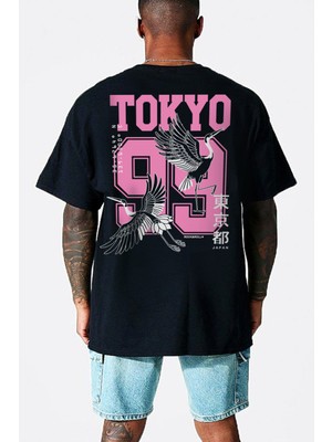ROCKANDROLL Tokyo 99 Siyah Kısa Kollu Arka Baskılı Oversize Erkek T-Shirt