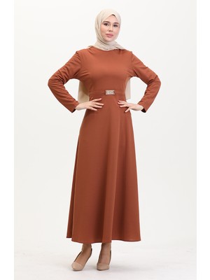 Sefa Merve Tokalı Elbise 7123-01 Kiremit