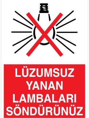 1Beyaz Reklam Lüzümsuz Yanan Lambaları Söndürünüz Uyarı Tabelası - 70x100 Alüminyum Kompozit Panel - TAS11