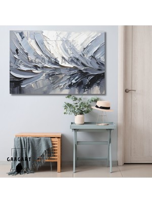 Gaagart Tekli Yatay Kanvas Duvar Tablosu Gri Siyah Kremrengi Fırça Darbeleri