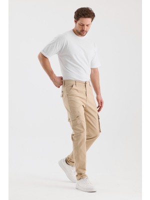 DeepSEA Erkek Bej Rahat Kesim Gabardin Kargo Pantolon – Outdoor Stil Cepli Model Spor Pantolon 2505245