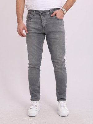 Locus Erkek Gri Taşlamalı Slim Fit Dar Paça Esnek Kot Pantolon LCS58931085