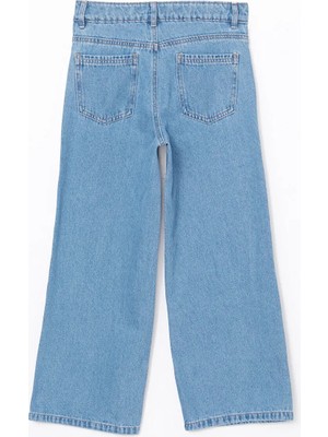 LC Waikiki Lcw Kids Mavi Beli Ayarlanabilir Lastikli Çiçekli Kız Çocuk Jean Pantolon