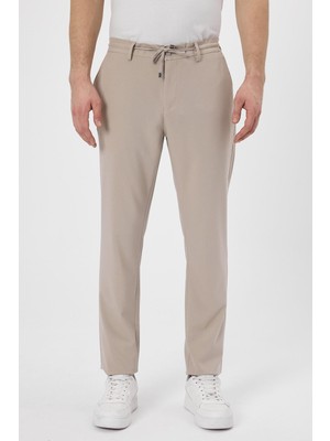 Odelon Erkek Slim Fit Beli Lastikli Ipli Fermuarlı Likralı Rahat Bej Jogger Pantolon