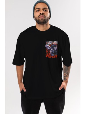 Ankhises Guts Berserk Ön Sol Baskılı Oversize T-Shirt Erkek Kadın Unisex  Pamuk Bisiklet Yaka Tişort