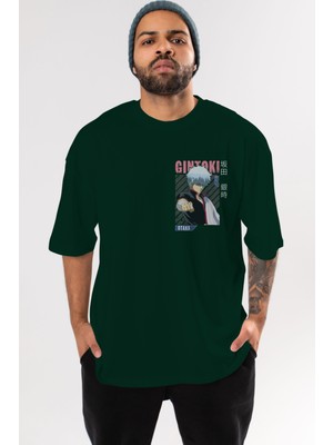 Ankhises Gintoki Sakata Gıntama 2 Ön Sol Baskılı Oversize T-Shirt Erkek Kadın Unisex  Pamuk Bisiklet Yaka Tişort