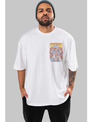 Ankhises Monkey D. Luff-One Pıece Ön Sol Baskılı Oversize T-Shirt Erkek Kadın Unisex  Pamuk Bisiklet Yaka Tişort