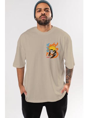Ankhises Naruto Uzumaki 1 Ön Sol Baskılı Oversize T-Shirt Erkek Kadın Unisex Pamuk Bisiklet Yaka Tişort