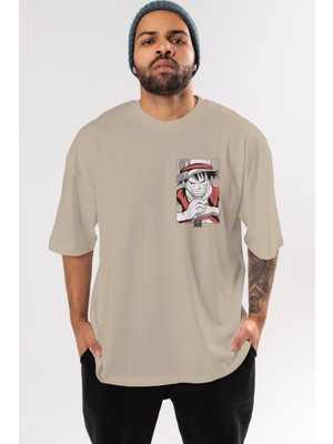 Ankhises Luff D. Monkey Onepiece Ön Sol Baskılı Oversize T-Shirt Erkek Kadın Unisex Pamuk Bisiklet Yaka Tişort