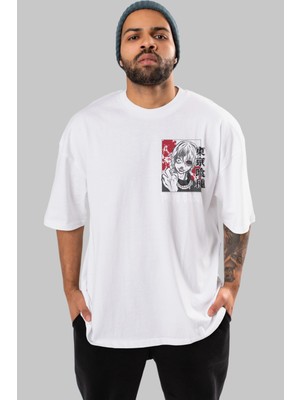 Ankhises Kaneki Ken Tokyo Ghoul Ön Sol Baskılı Oversize T-Shirt Erkek Kadın Unisex  Pamuk Bisiklet Yaka Tişort